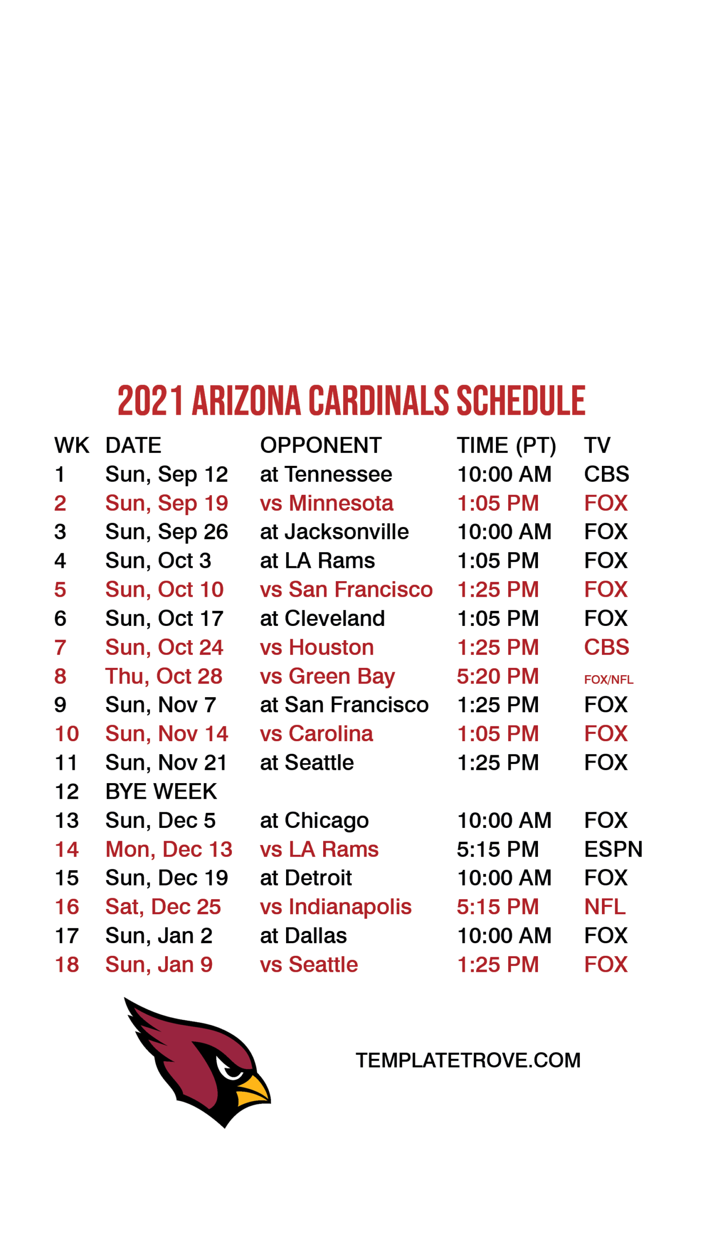 20212022 Arizona Cardinals Lock Screen Schedule For Iphone 678 Plus throughout Printable Nfl Schedule 2022 2022 Calendar Printables
