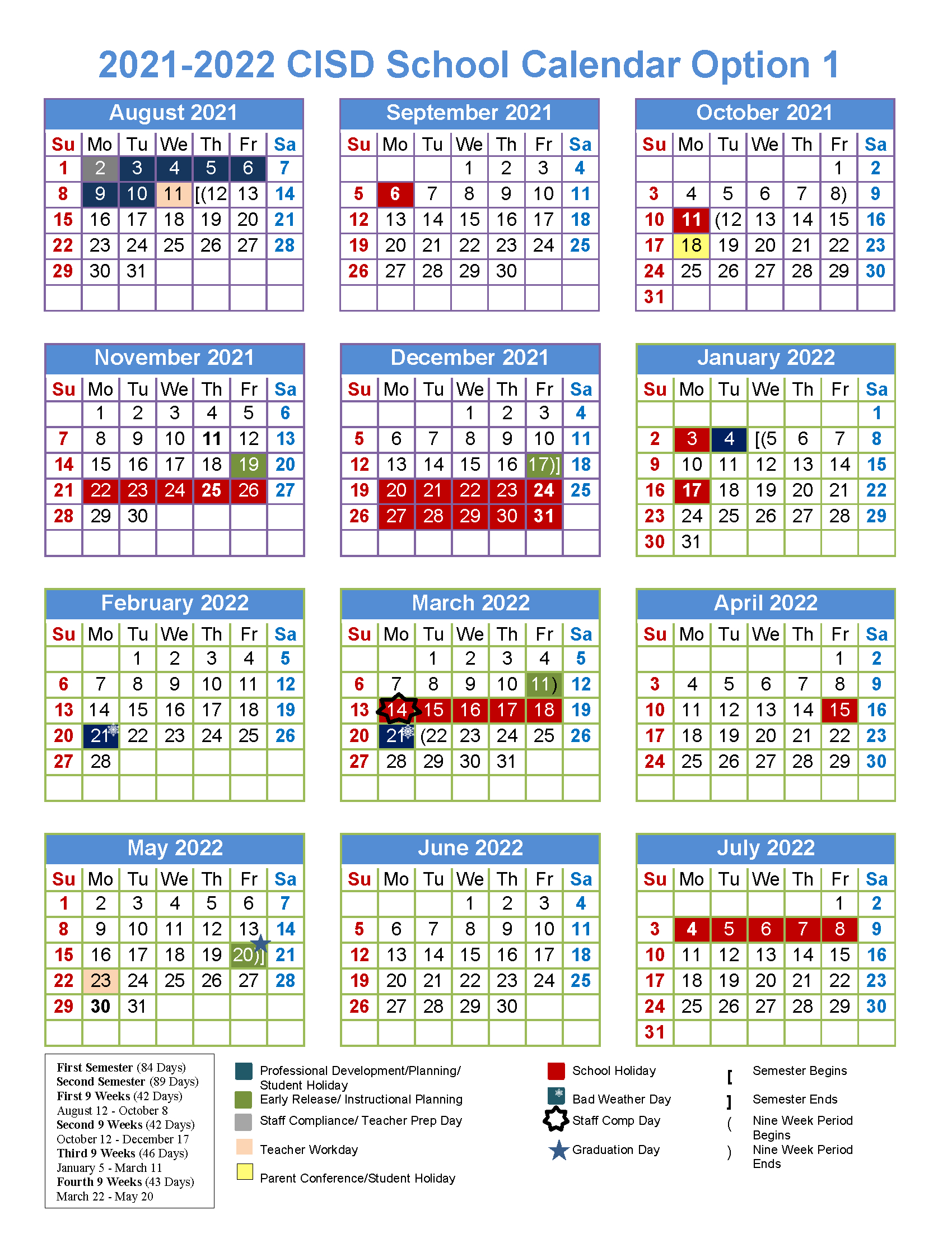20212022 Cisd School Calendar Options Survey intended for Schools Calendar In Uganda 2022