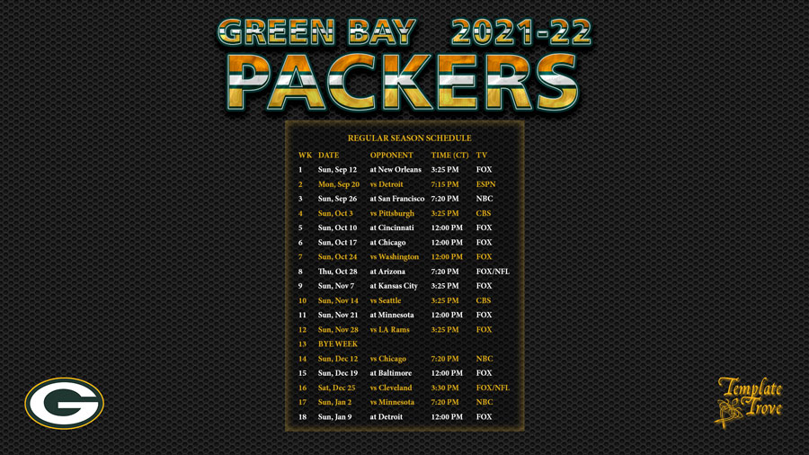 20212022 Green Bay Packers Wallpaper Schedule with regard to Printable Nfl Schedule 2022 2022 Calendar Printables