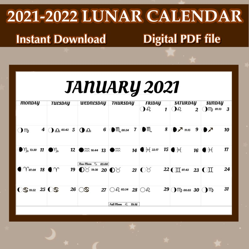 20212022 Lunar Calendar Printable | Etsy inside Full Moon Calendar 2022 Printable
