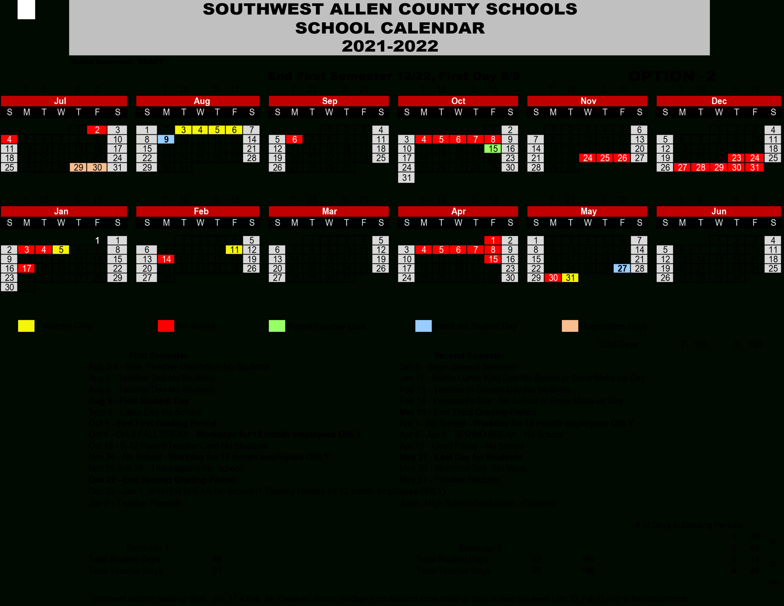 20212022 School Calendar  Southwest Allen County Schools regarding School Calendar 2022 Kzn Pdf
