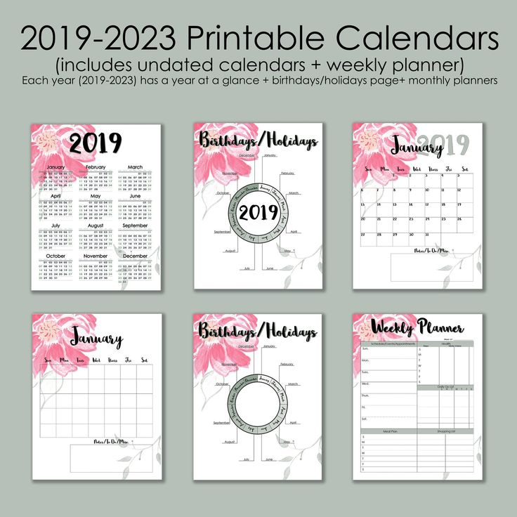 20212023 Monthly Printable Calendarsfloral Edition Instant | Etsy with Background March Calendar 2023