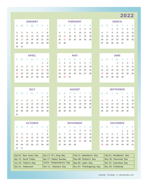 2022 Annual Calendar Design Template Free Printable Templates in Google Calendar 2022 Template