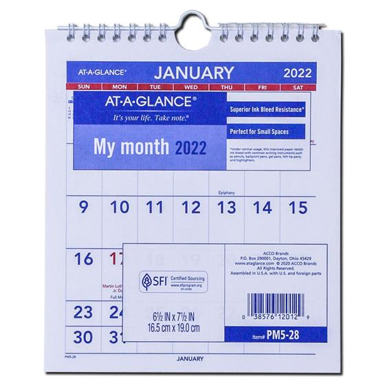 2022 Ataglance Pm528 Mini Monthly Wall Calendar, 612 X 712 with regard to At A Glance Wall Calendar 2022