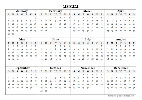 2022 Blank Yearly Calendar Template  Free Printable Templates with regard to Free Portrait Printable Calendars 2022