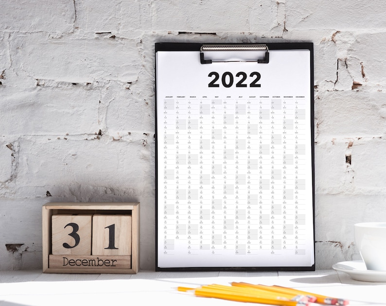 2022 Calendar Blank Vertical Yearly View Extra Large Wall | Etsy for Free Printable Extra Large Calendars