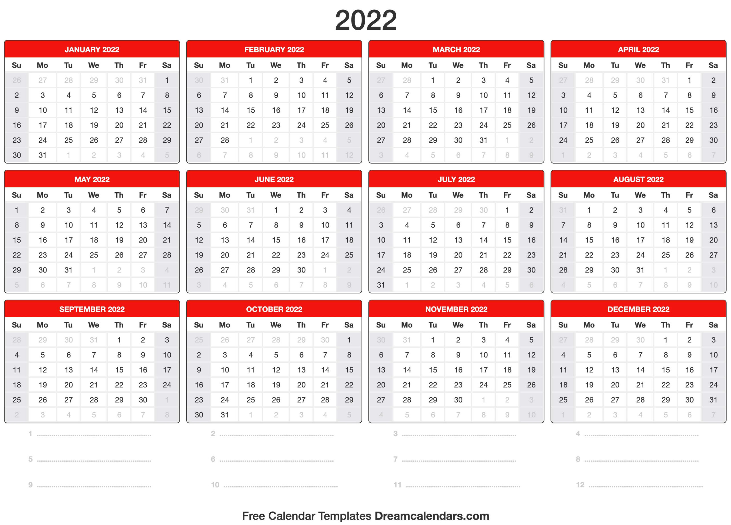 2022 Calendar for Calendar By Calendar Week 2022