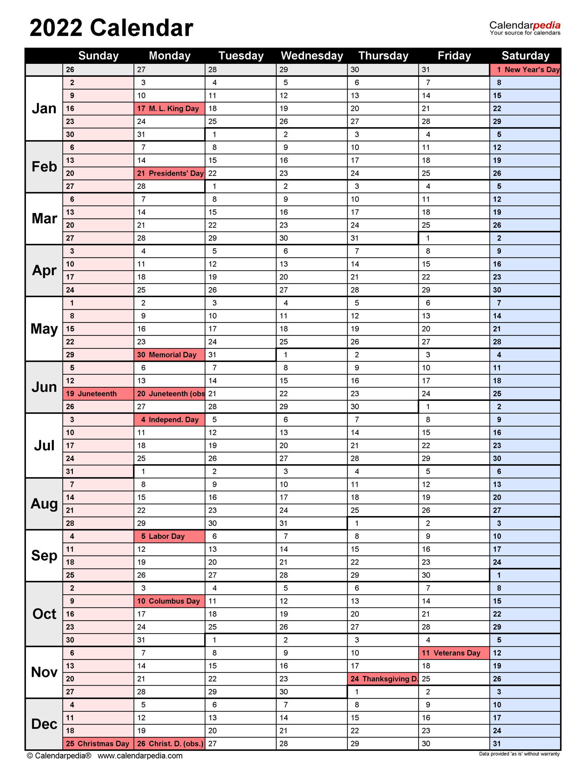 2022 Calendar  Free Printable Word Templates  Calendarpedia with regard to Free Portrait Printable Calendars 2022