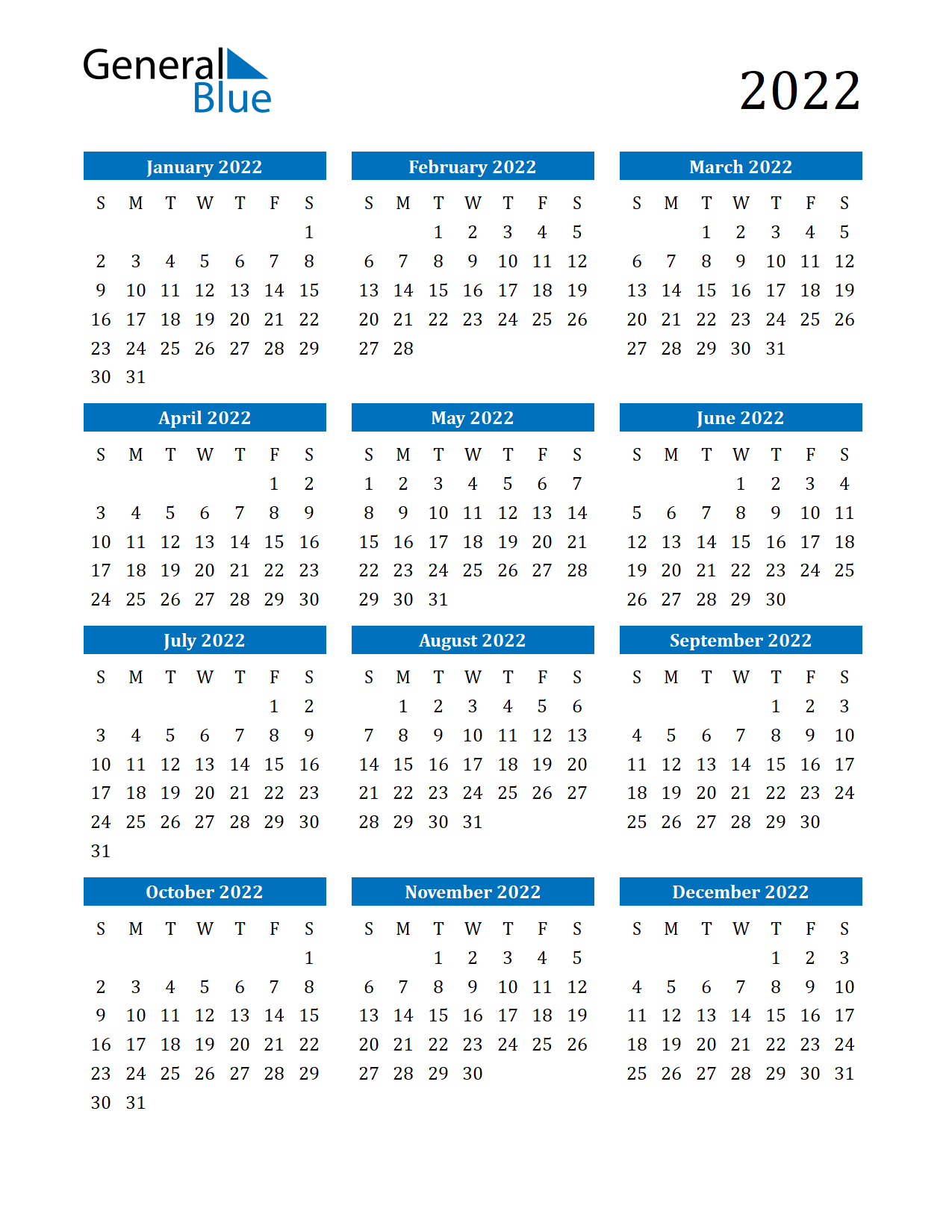 2022 Calendar (Pdf, Word, Excel) | General Blue in 2022 Fiscal Calendar Printable