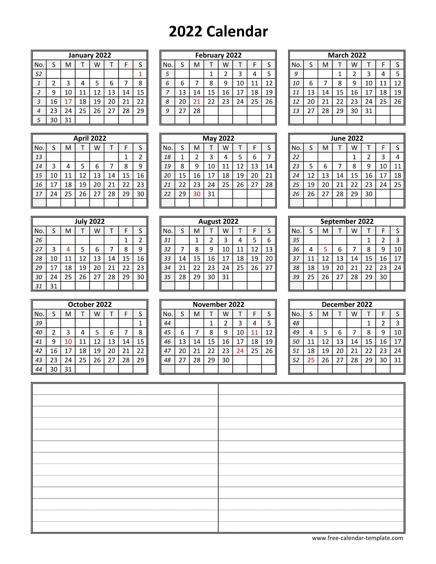 2022 Calendar Printable One Page  2022 Calendar Templates And Images in Large Free Printable 2022 Months