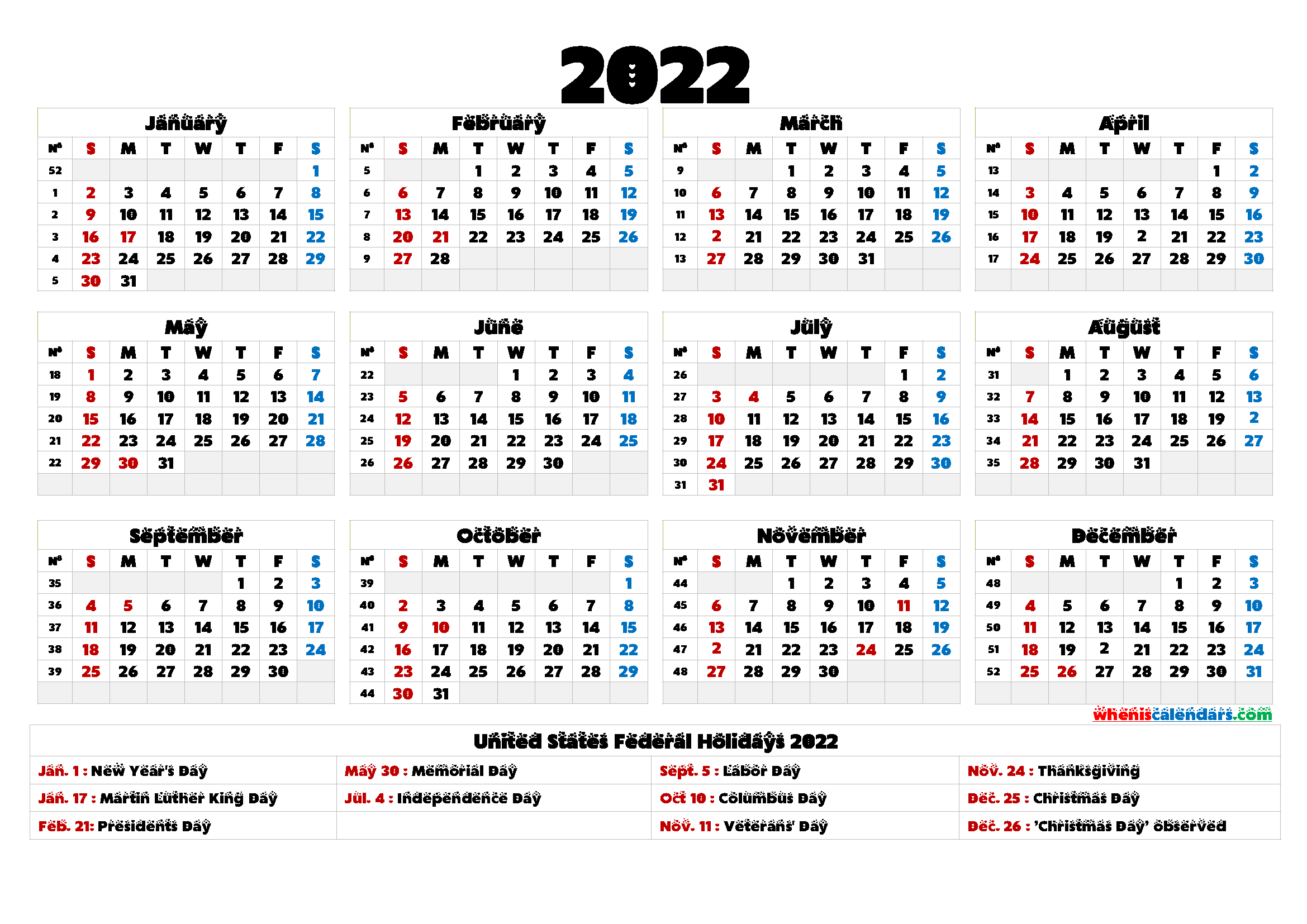 2022 Calendar Printable One Page  9 Templates inside Printable 2022 Calendar One Page