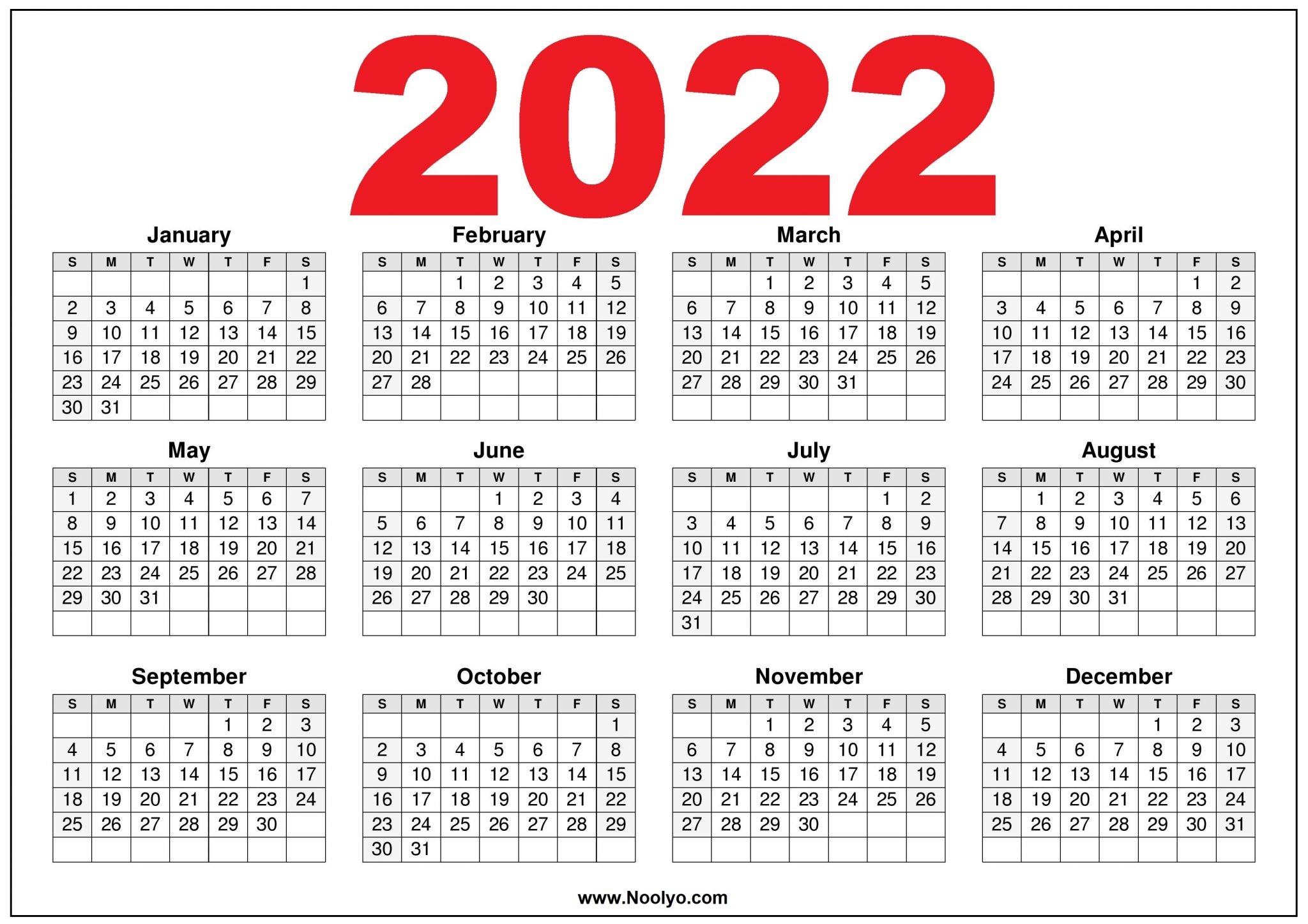 2022 Calendar Printable Us  Download Free  Noolyo with regard to 2022 Fiscal Calendar Printable