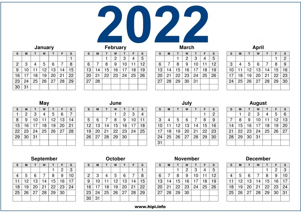 2022 Calendar Printable Us One Page  Hipi | Calendars Printable Free for 2022 Wall Calendar Printable Free