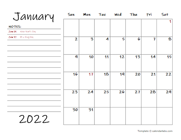 2022 Calendar Template With Monthly Notes  Free Printable Templates throughout 2022 Desk Top Calendar Free