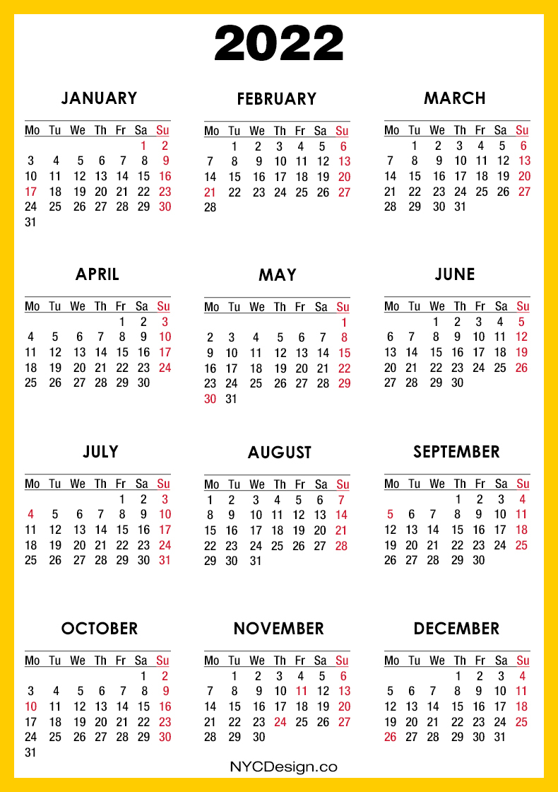 2022 Calendar With Us Holidays, Printable Free, Orange, Yellow  Monday with Start Of Nanakshahi Calendar 2022