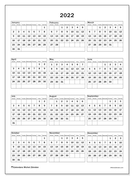 2022 Calendars &quot;Sunday  Saturday&quot;  Michel Zbinden En throughout Next Year Calendar 2022