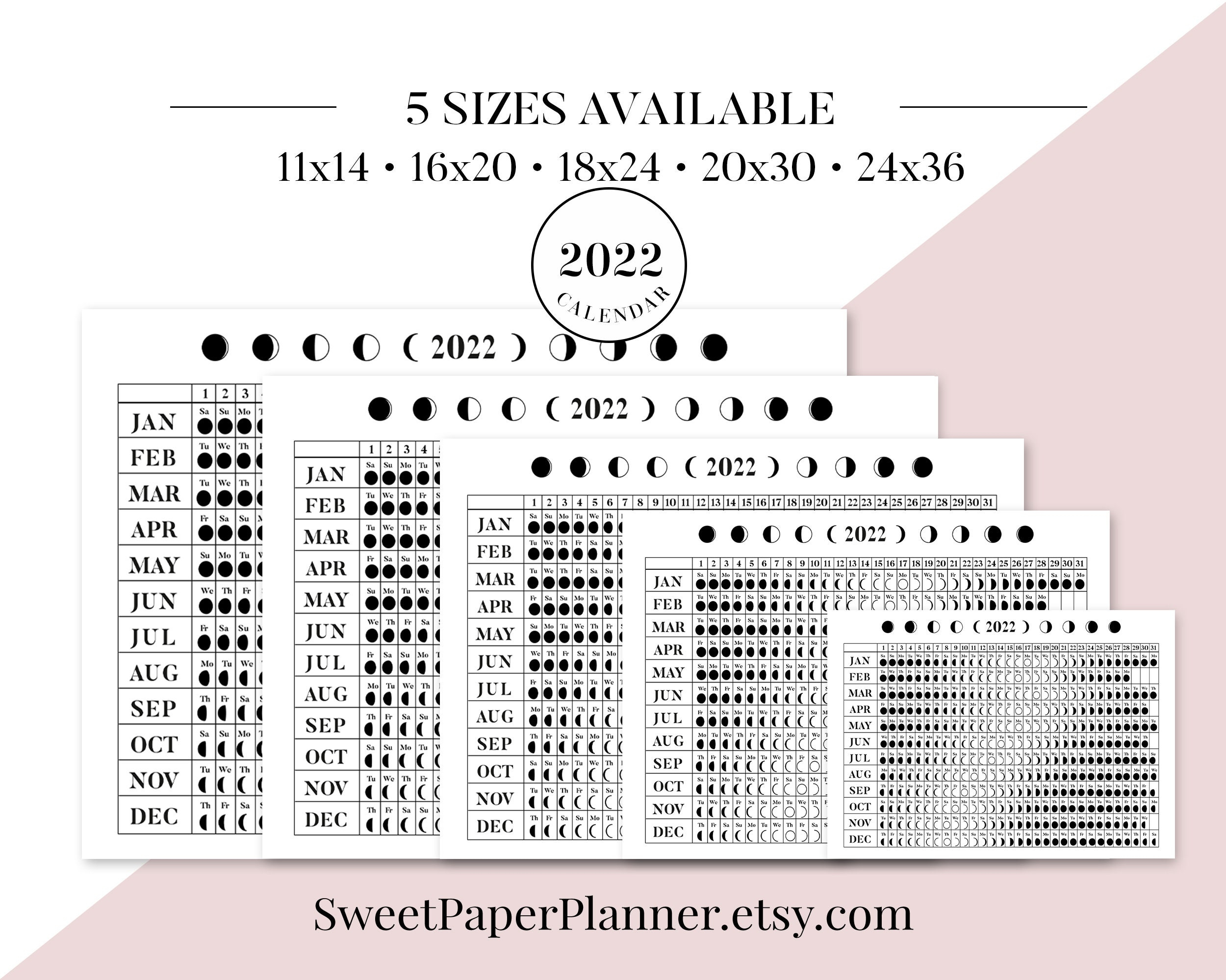 2022 Lunar Phase Wall Planner Printable Wall Calendar 2022 | Etsy regarding Lunar Calendar 2022 Printable