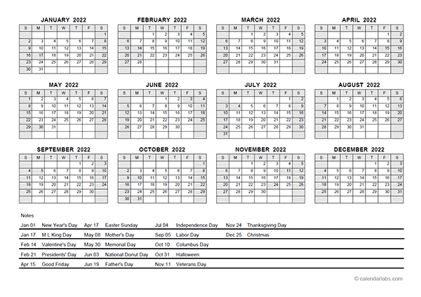 2022 Pdf Yearly Calendar With Holidays  Free Printable Templates with Google Free Calendar 2022