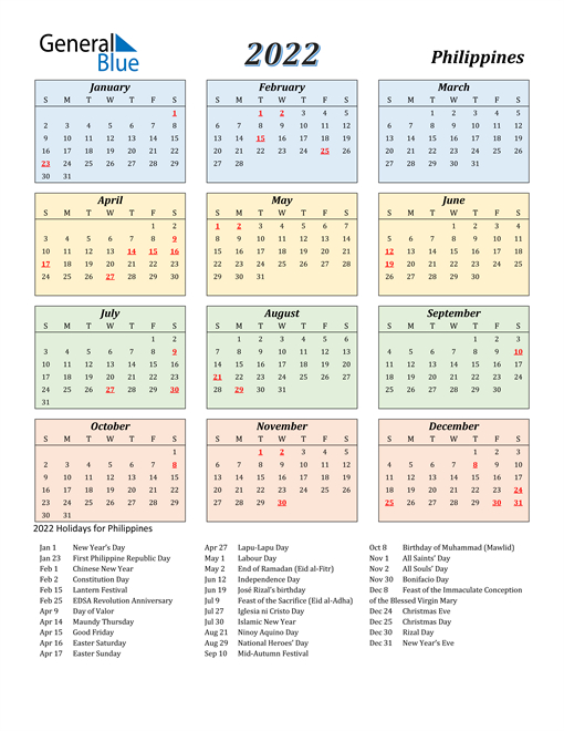 2022 Philippines Calendar With Holidays in Print 2022 Calendar Free Printable Calendars