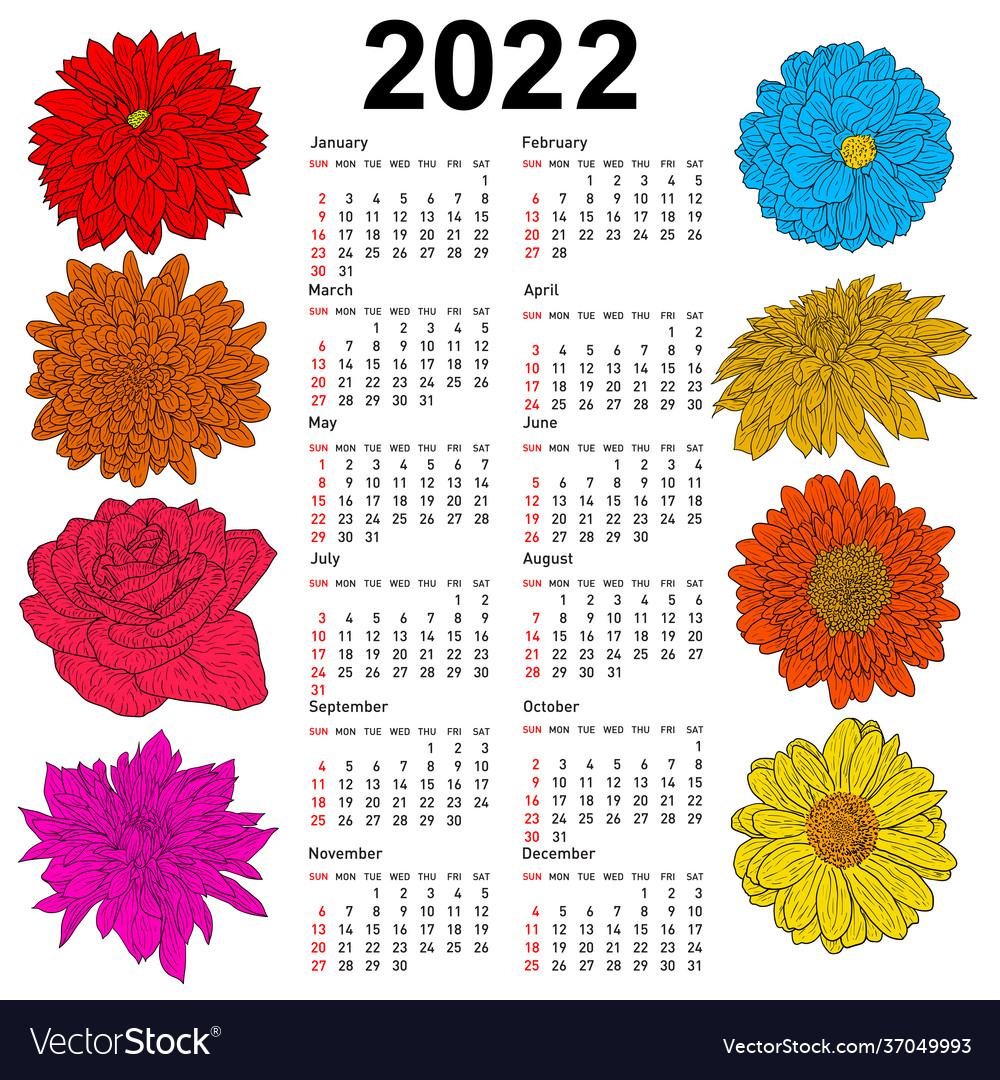 2022 Pits With Flowers Calendar | January 2022 Calendar for Next Year Calendar 2022