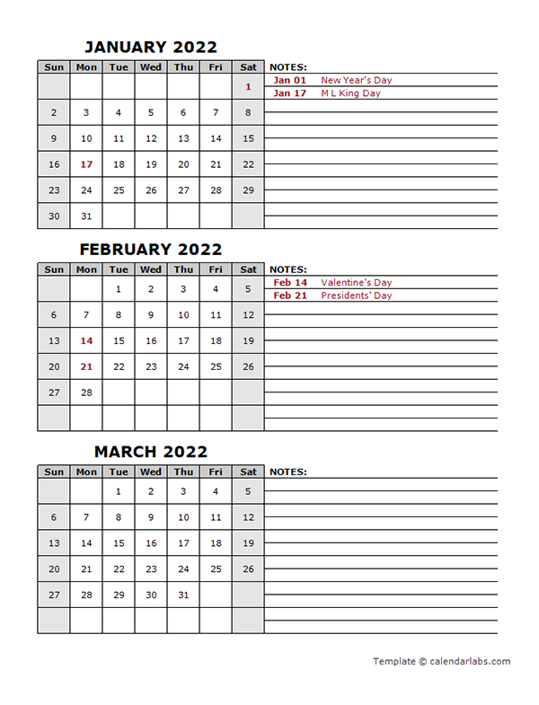 2022 Quarterly Calendar With Holidays  Free Printable Templates for Google Free Calendar 2022