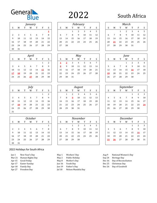 2022 South Africa Calendar With Holidays within 2022 Yearly Calendar Template Word School Holidays South Australia