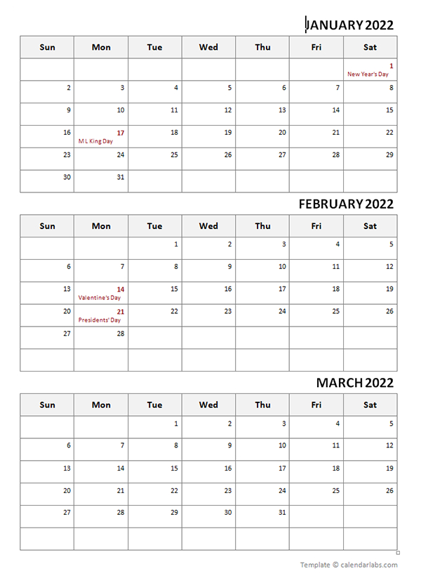 2022 Three Month Calendar Template  Free Printable Templates intended for Army Holiday Calendar 2022