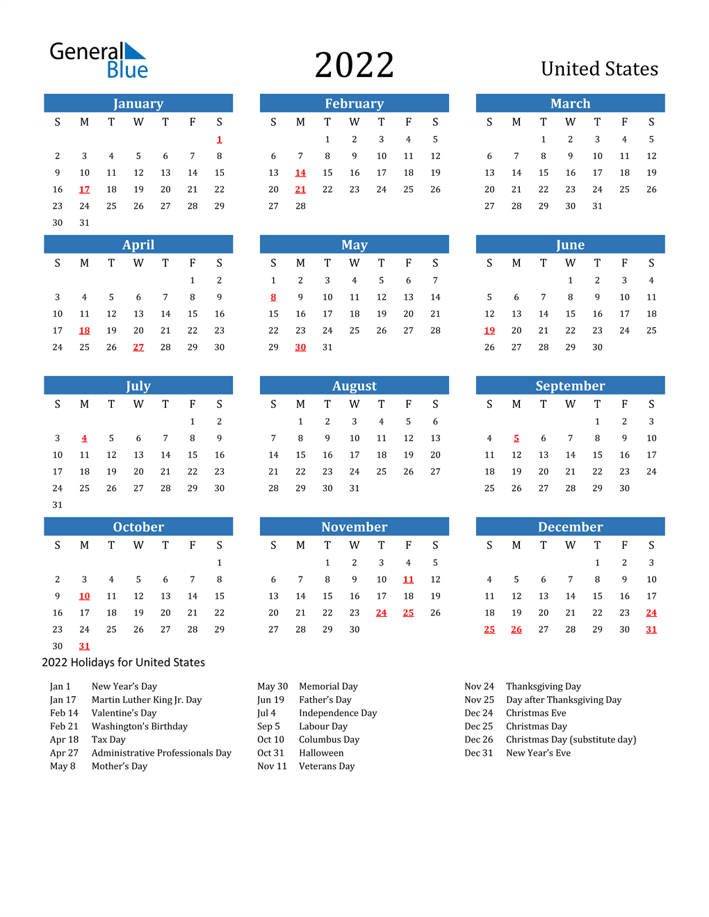 2022 United States Calendar With Holidays intended for Free Calendar Pdf States United