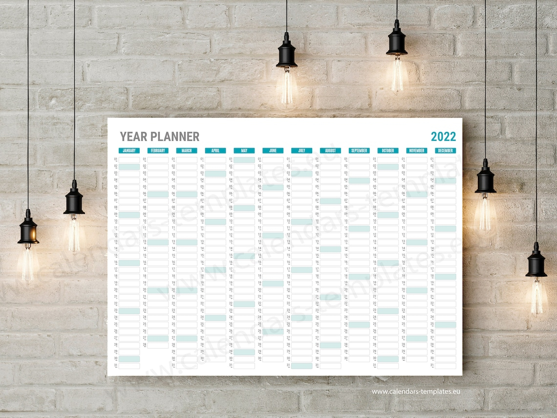 2022 Wall Planner. Printable Yearly Wall Planner Calendar | Etsy pertaining to Free Yearly Planner Wall Calendar