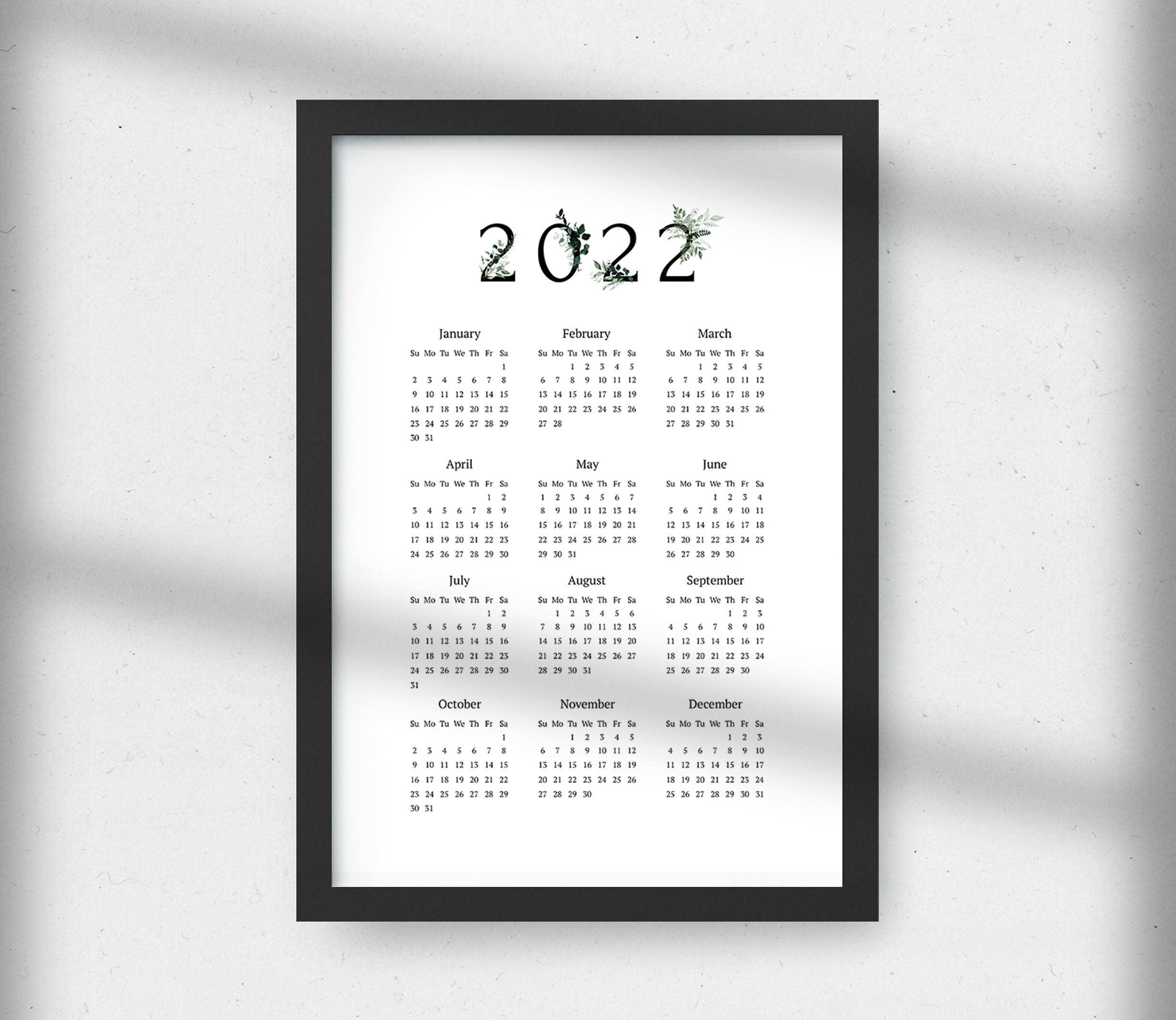 2022 Year Calendar Printable Calendar 2022 Yearly Wall | Etsy with Free Yearly Planner Wall Calendar