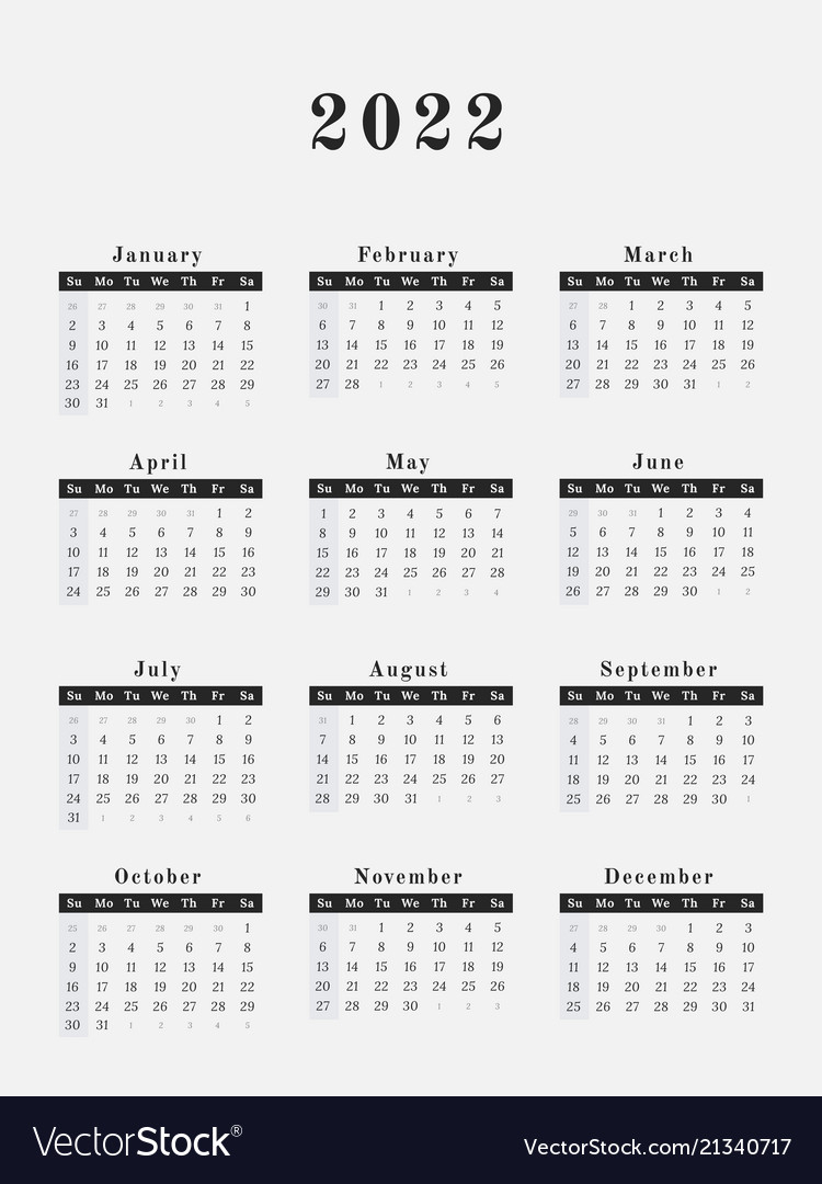 2022 Year Calendar Vertical Design Royalty Free Vector Image pertaining to Free Google 2022 Calendar Printable