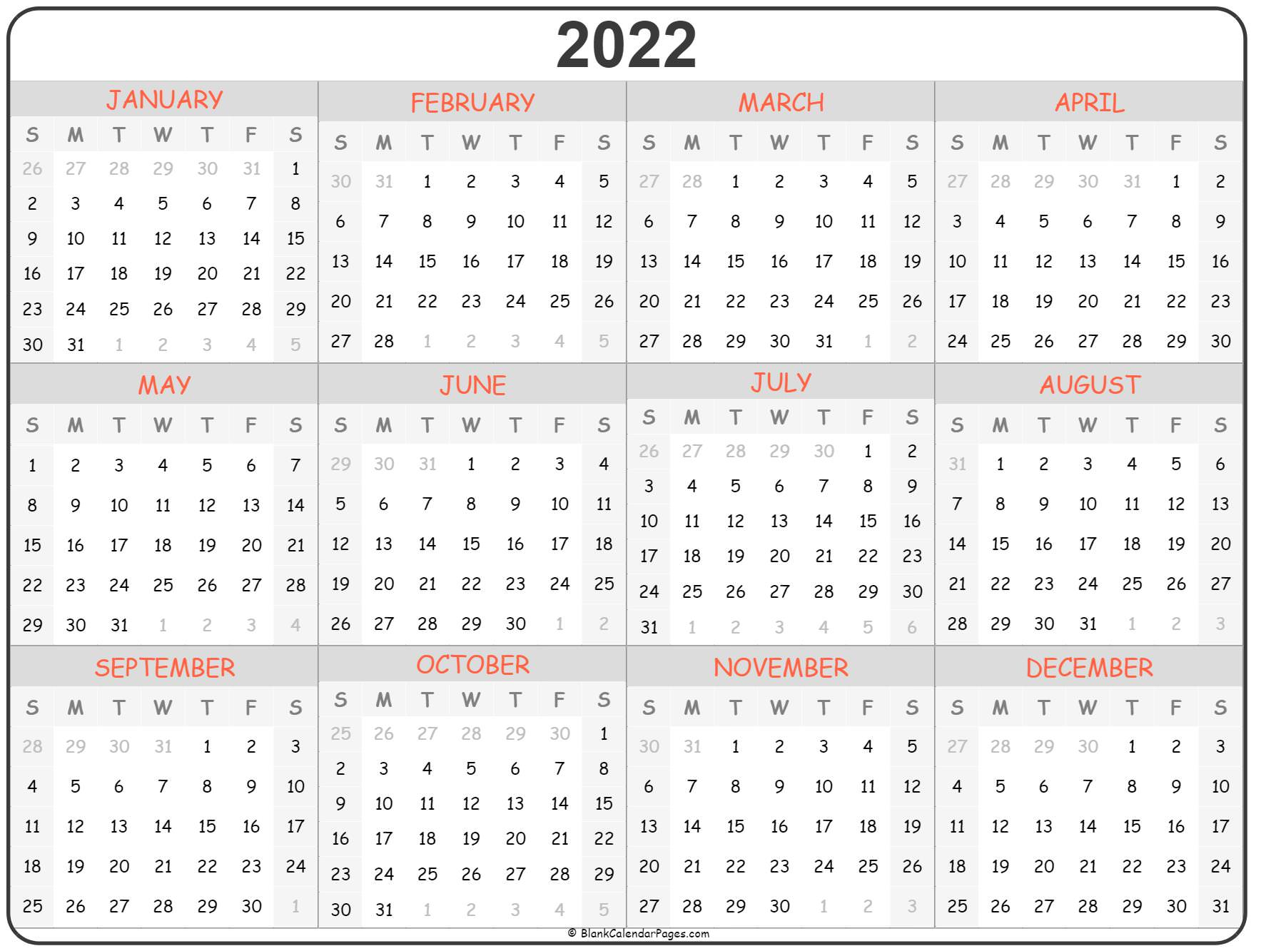 2022 Year Calendar | Yearly Printable inside Usmc Holiday Schedule 2022