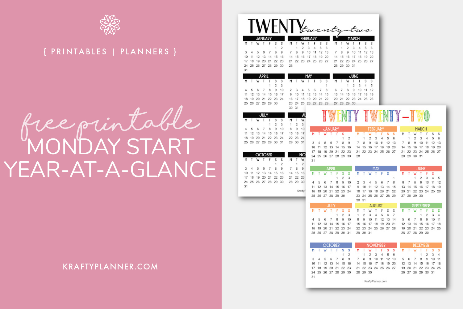 2022 Yearataglance Free Printable Calendar — Krafty Planner within Year At A Glance Calendar 2022