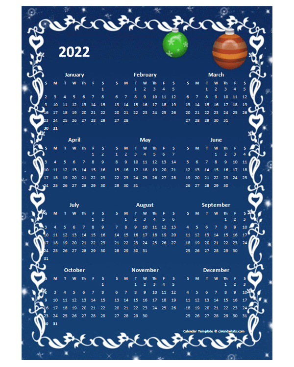 2022 Yearly Calendar Design Template  Free Printable Templates intended for 2022 Wall Calendar Printable Free