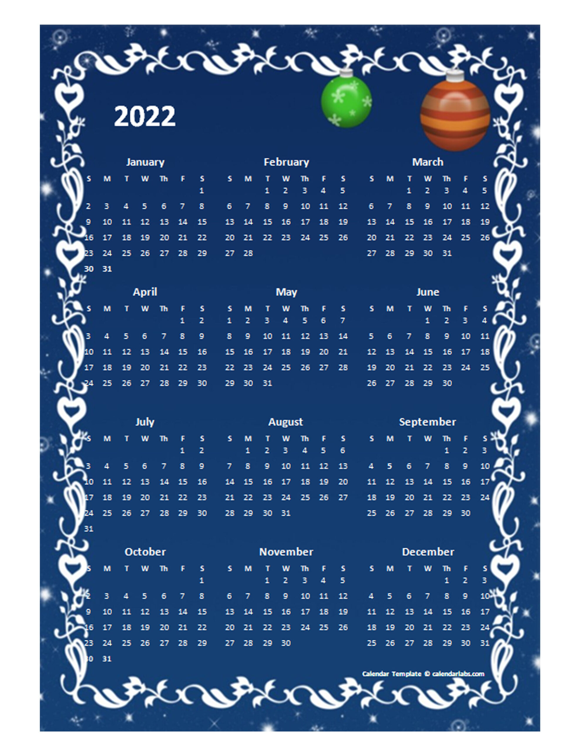 2022 Yearly Calendar Design Template  Free Printable Templates throughout Free Portrait Printable Calendars 2022