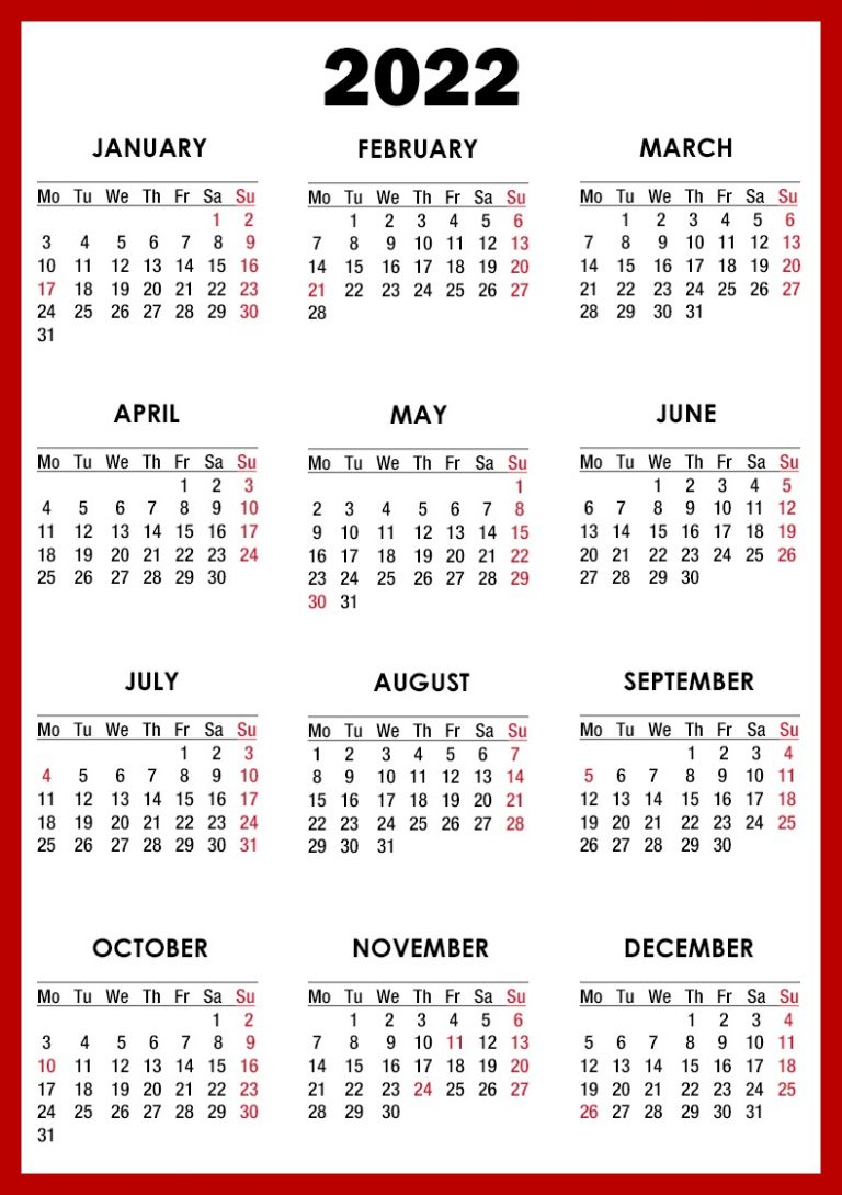 2022 Yearly Calendar Printable Download | Calendar 2022 regarding Large Free Printable 2022 Months
