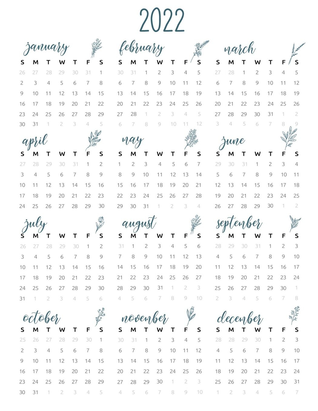 2022 Yearly Calendar Printable  World Of Printables with regard to Free Printable Fiscal Year 2022 Calendar
