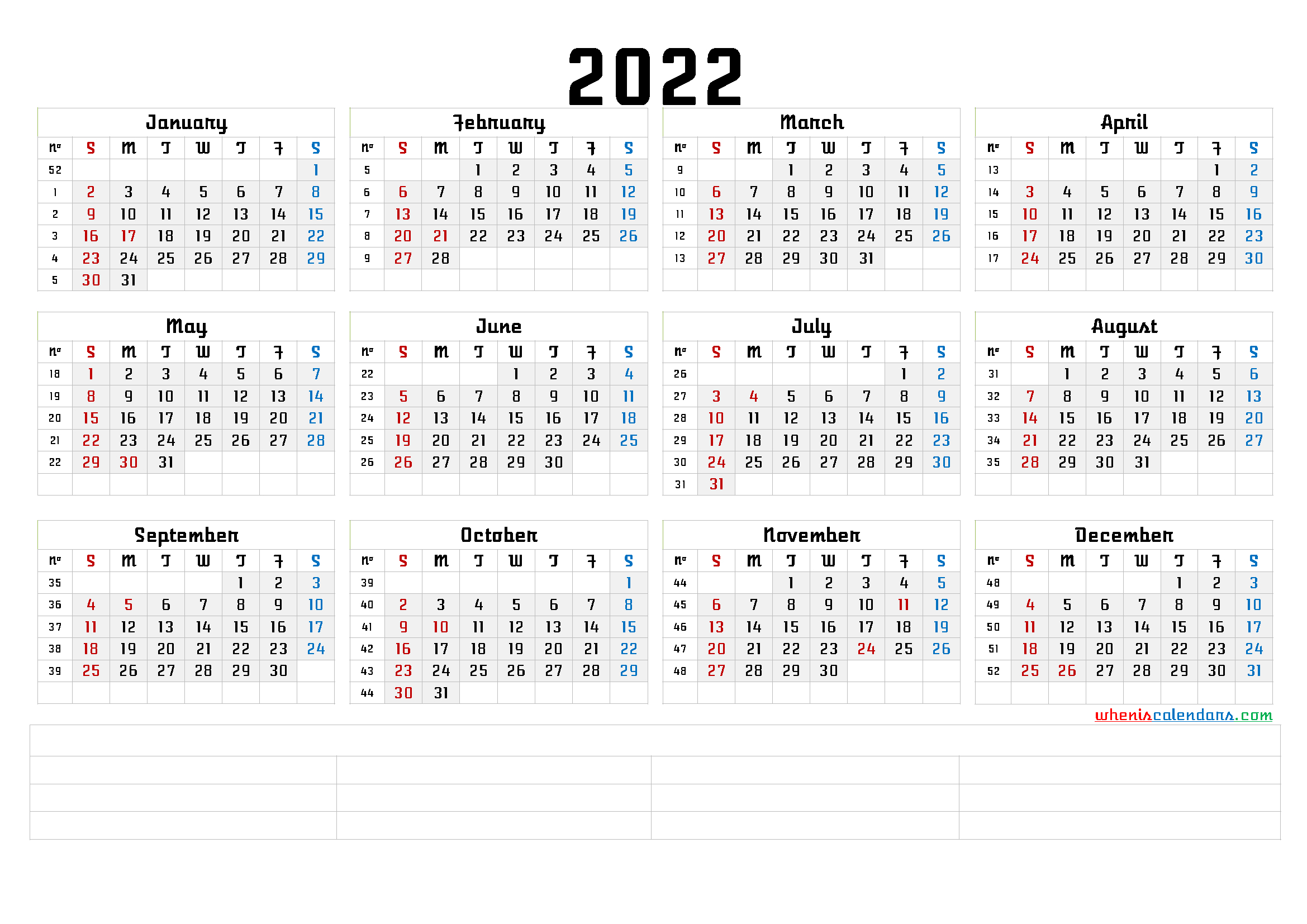 2022 Yearly Calendar Template Word  Calendraex inside Time And Date Calendar 2022 Printable