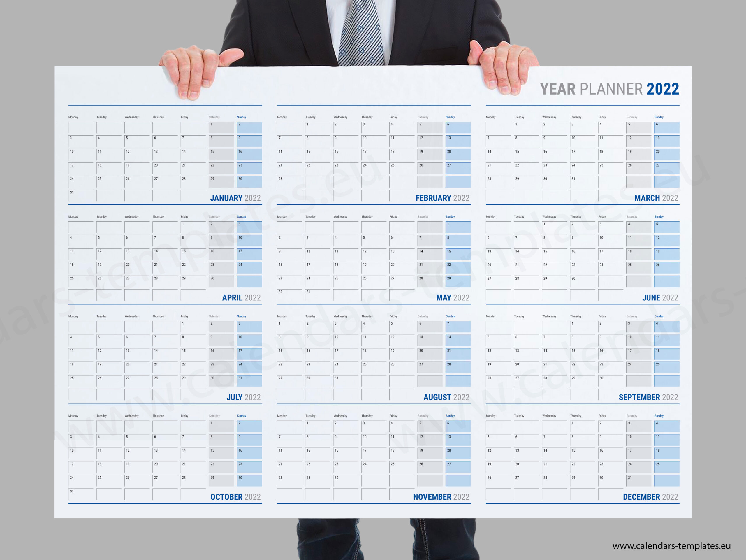 2022 Yearly Wall Planner Kpw16  Calendar Template inside Free Large Wall Calendars