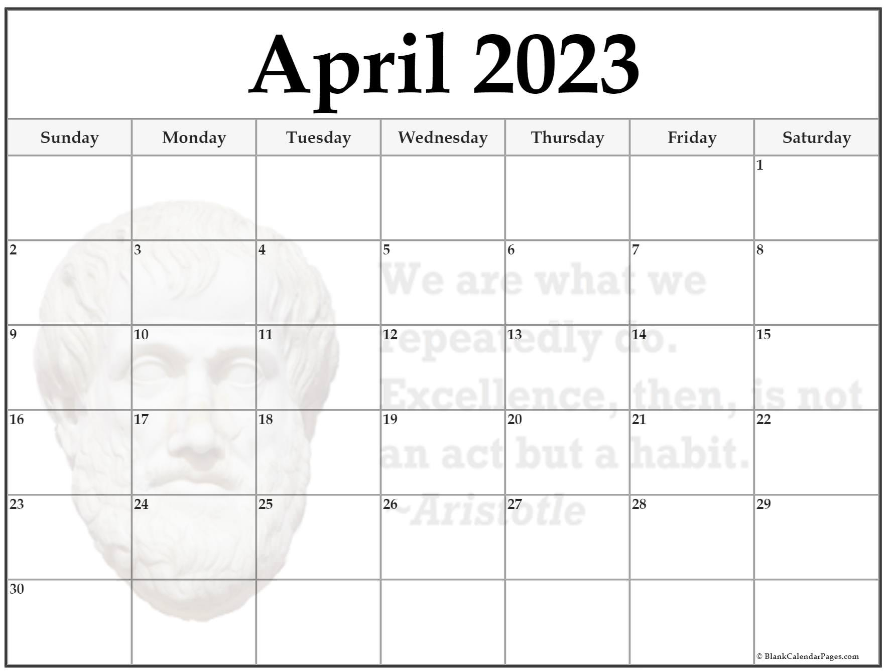 24+ April 2023 Quote Calendars with regard to March 2023 Motivational Quote Printable Clander