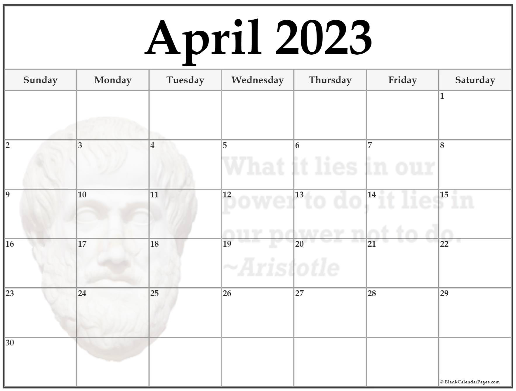 24+ April 2023 Quote Calendars within March 2023 Motivational Quote Printable Clander