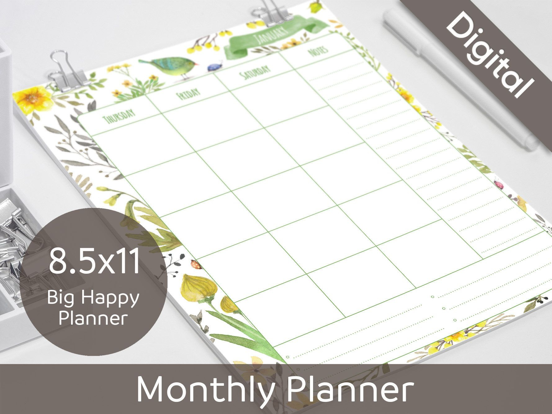 8.5X11 Monthly Planner Printable, 2 Page Undated Monthly Calendar in Two Page Printable Monthly Calendar Pdf Free 8.5X11
