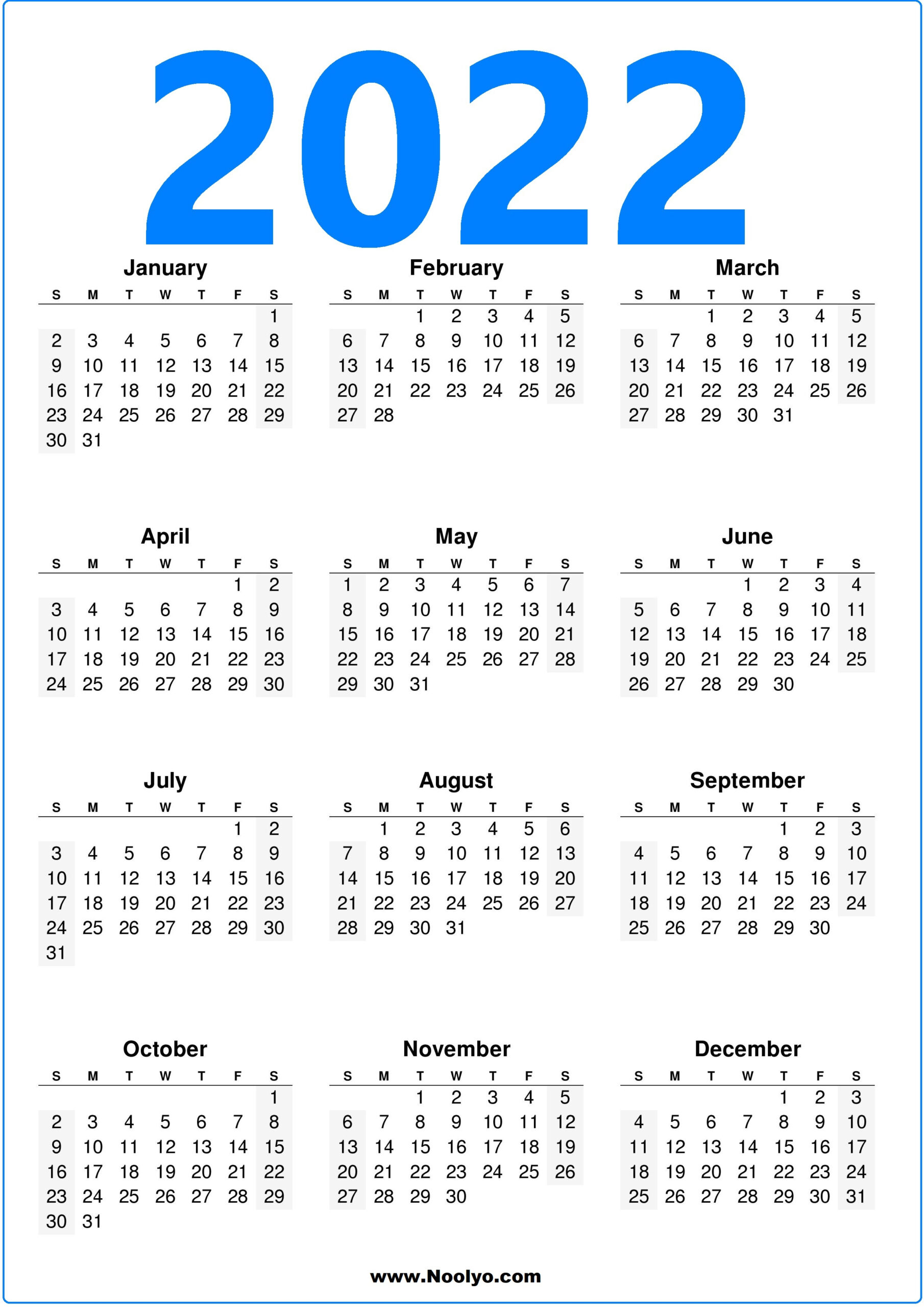 A4 Size 2022 Calendars Printable Free Vertical  Noolyo pertaining to Free Printable Calendar Quarterly 2022