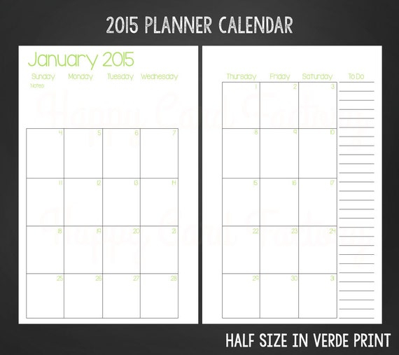 A4A5Half 2015 Monthly 2 Page Planner By Happycardfactory On Etsy pertaining to Half Size Monthly Printable Calendar