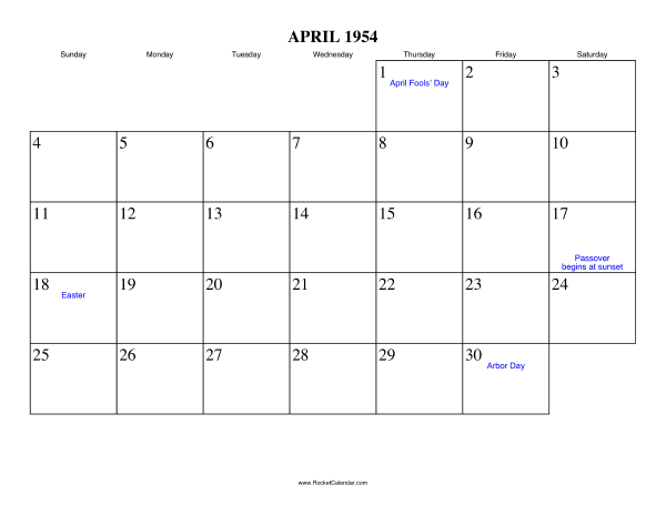 April 1954 Calendar for April 2023 Calendar Easter