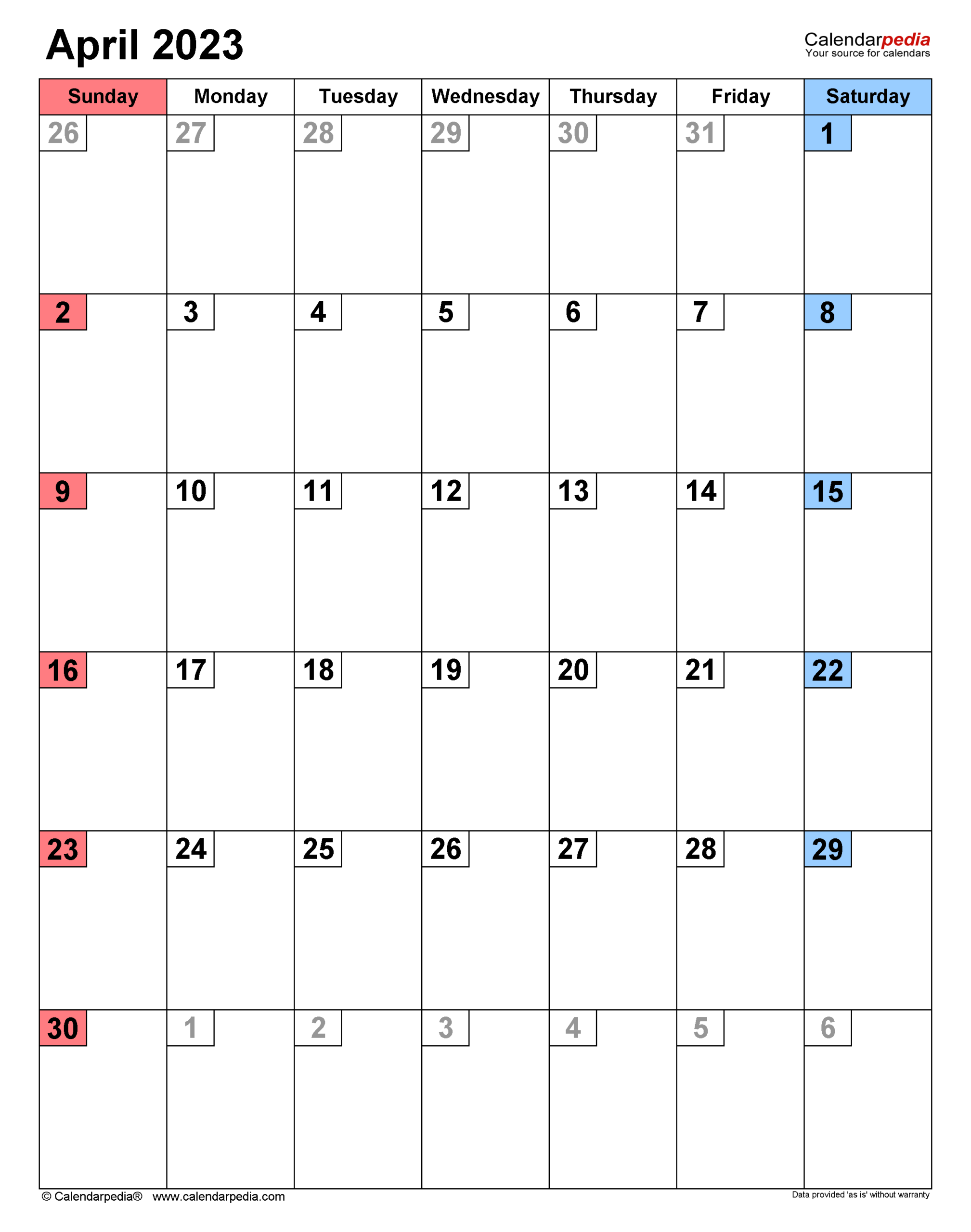 April 2023 Calendar | Templates For Word, Excel And Pdf pertaining to Free Vertical Printable Calendars For April 2023 Calendar Holiday Usa 2023