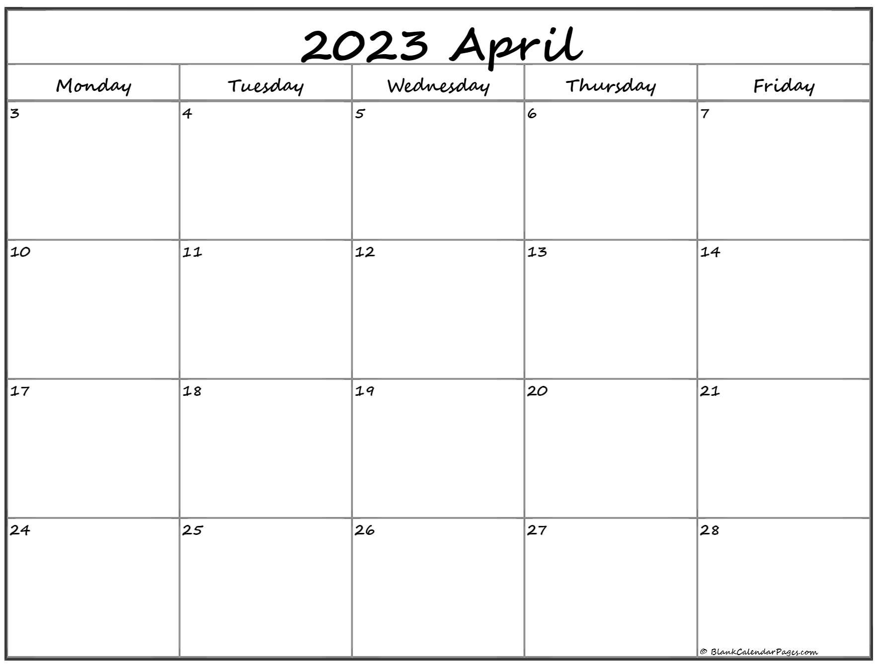 April 2023 Monday Calendar | Monday To Sunday for Free Vertical Printable Calendars For April 2023 Calendar Holiday Usa 2023