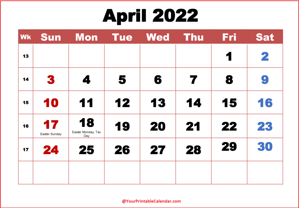April Calendar 2022 | Your Printable Calendar inside London Ramadhan 2022 Pdf Calendar