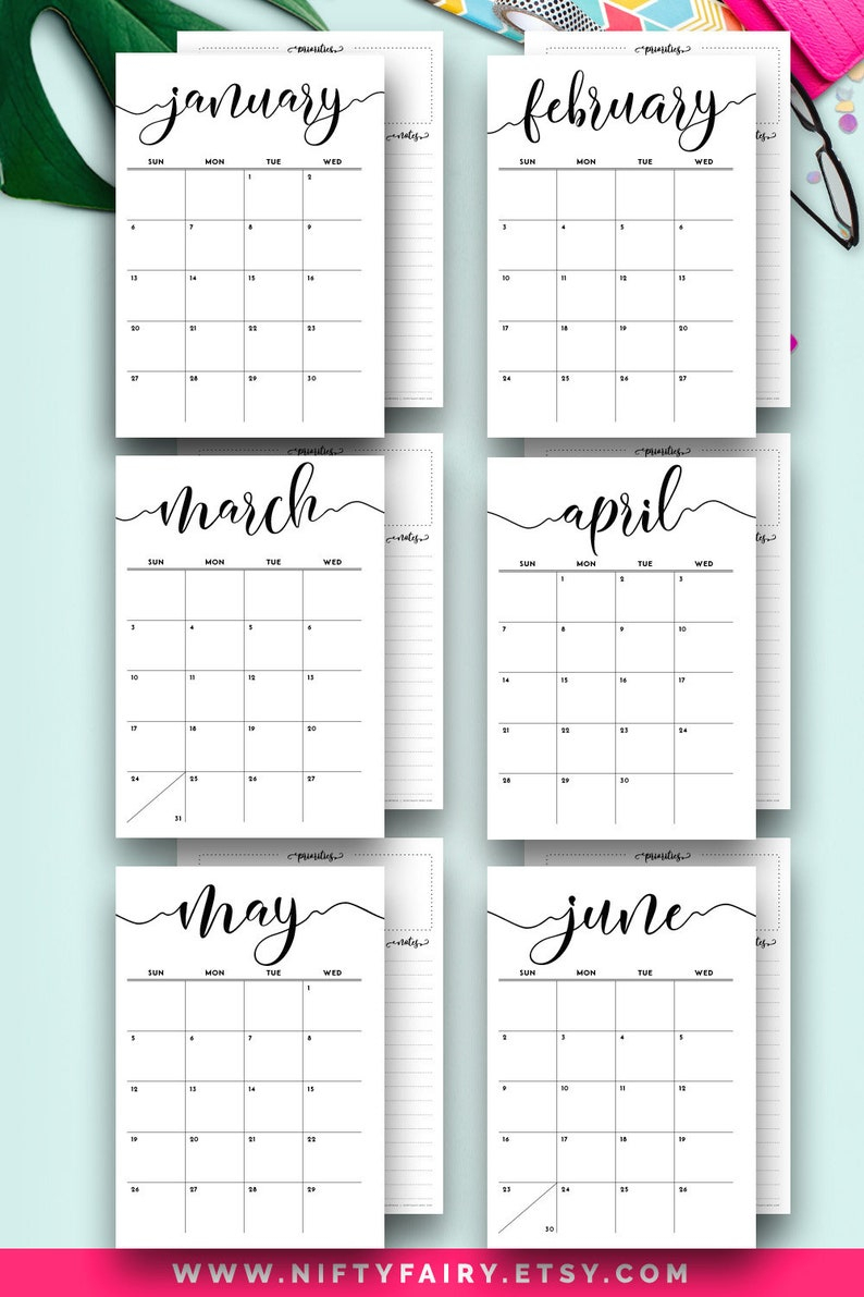 Arc Planner Inserts Monthly Calendar 2020 Half Size Printable | Etsy in Half Size Monthly Printable Calendar
