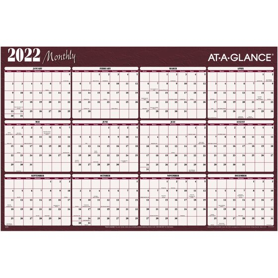 Ataglance 2022 Horizontal Erasable Yearly Wall Calendar, Reversible for Free Yearly Planner Wall Calendar